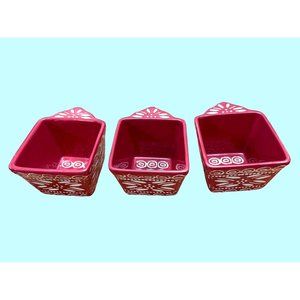 Temptations by Tara Red Carved Old World Poinsettia 3 Small 10 oz Baking Dishes